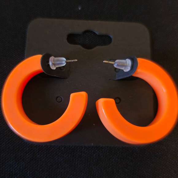 Orange Hoop Earrings 1.2" Retro 1980s Neon Chunky Pierced Acrylic Gift Bag Y2K - Picture 1 of 7